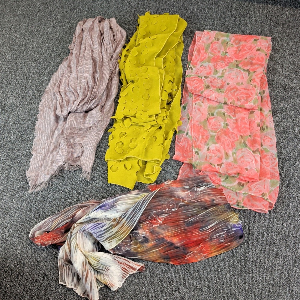 Unbranded Scarf Lot 4pc OS Womens Floral Pleated Textured Pink Yellow Abstract — photo 2